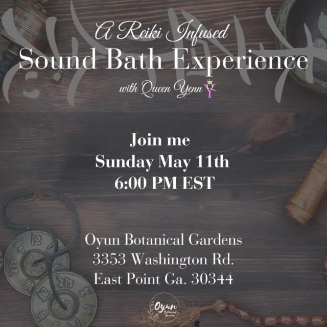 The next Sound Bath is happening Sunday, May 11 at 6PM inside Oyun Botanical Gardens! Come unwind, reset, and realign in a deeply relaxing space designed to support your full-body wellness. Gentle sound vibrations help reduce stress, ease anxiety, improve sleep, and restore emotional balance. It’s more than a moment of peace—it’s a powerful part of a consistent wellness routine. Space is limited, so be sure to register at the link in bio today. Your calm is calling. #SoundBathAtlanta #AtlantaEvents #WellnessAtlanta #OyunBotanicalGardens #RelaxRechargeRenew #ATLWellness #HolisticHealing #SoundHealingJourney #HealingInAtlanta #SelfCareVibes #MindBodySpirit